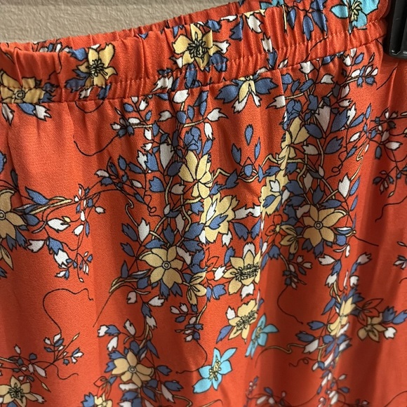 Max Studio floral high low ruffled midi skirt flowy flounce elastic waist large - Picture 2 of 12